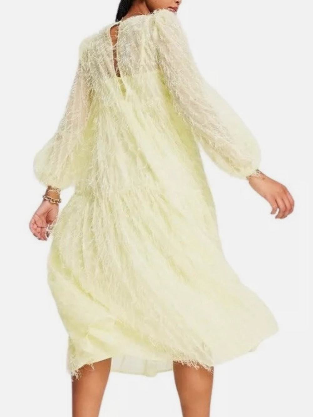 ASOS Light Yellow Feather-Trim Midi Dress